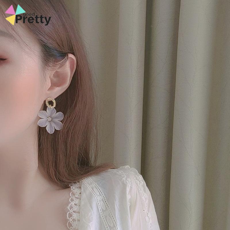 S925 Silver Needle Flower Shape Gaya Segar Anting Pejantan Cocok untuk Wanita - PD