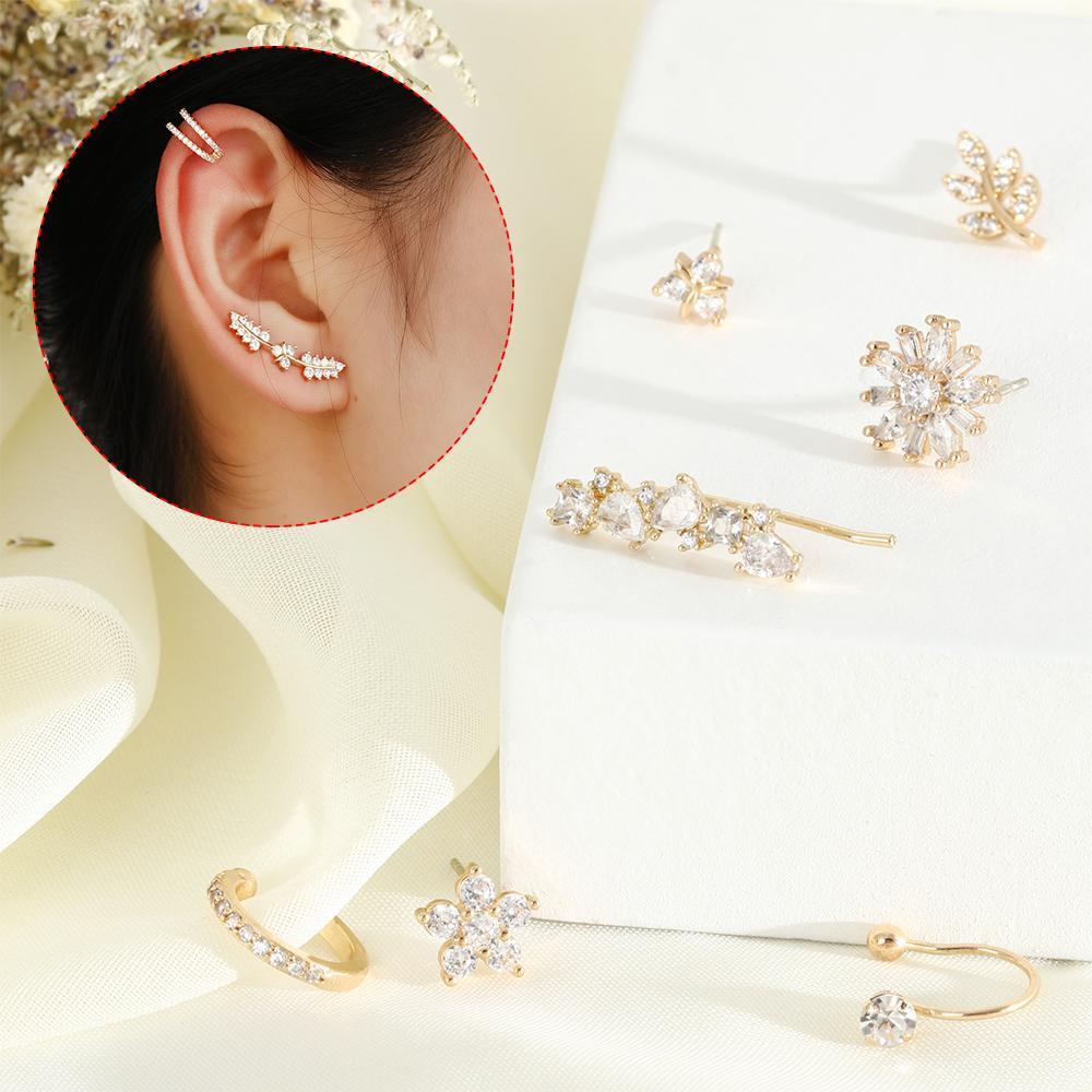 Lily Stud Earrings Alloy Berlian Imitasi Tanpa Tindik Ear cuff