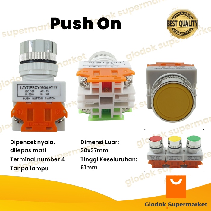 Tombol Push On Saklar LAY7 LAY37-11BNZS Push Button Switch Reset Momentary