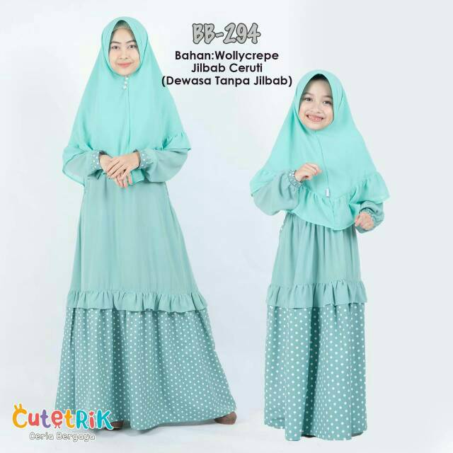 Gamis Couple Ibu Anak Set Jilbab Ceruti premium | XL + M(3–4T) BB294 cutetrik