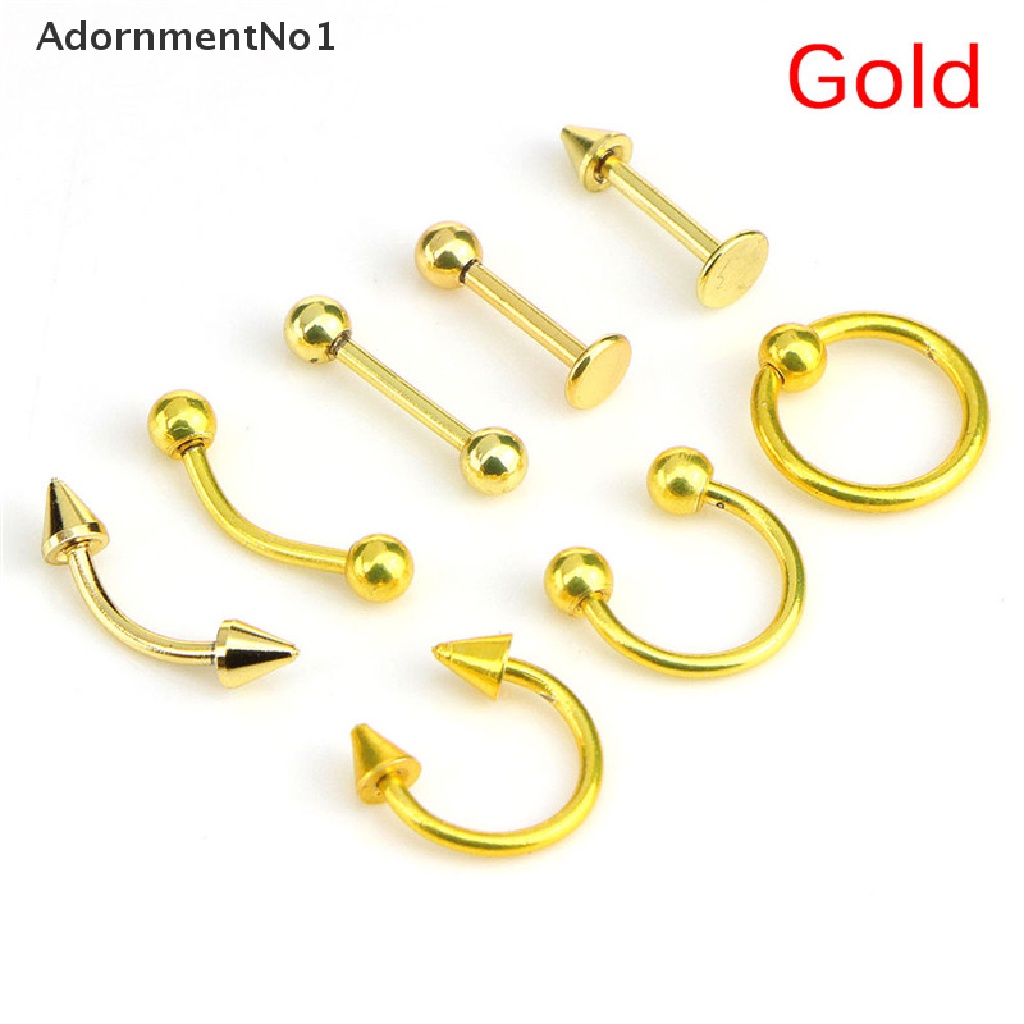 (AdornmentNo1) 8pcs / Set Anting Tindik Alis / Hidung / Bibir / Telinga Bahan Stainless Steel 16G Untuk Wanita