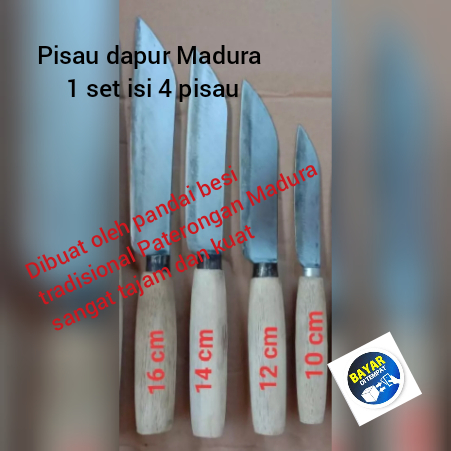 Pisau dapur Madura (1set, 4 pisau) / pisau baja tajam / pisau tradisional