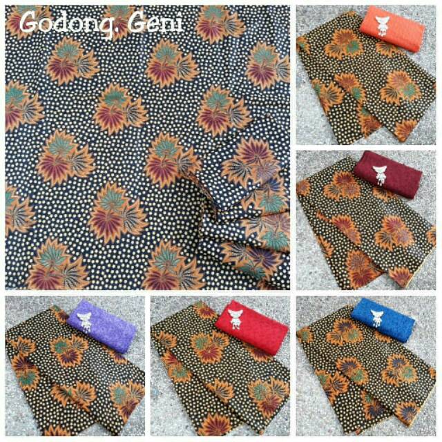 Ard kain batik printing modern murah motif daun titik titik polkadot dasar hitam kain bahan baju