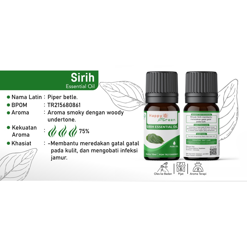 BPOM Happy Green Betel Leaf Essential Oil - Minyak Atsiri Daun Sirih 100% Murni Garansi Uang Kembali