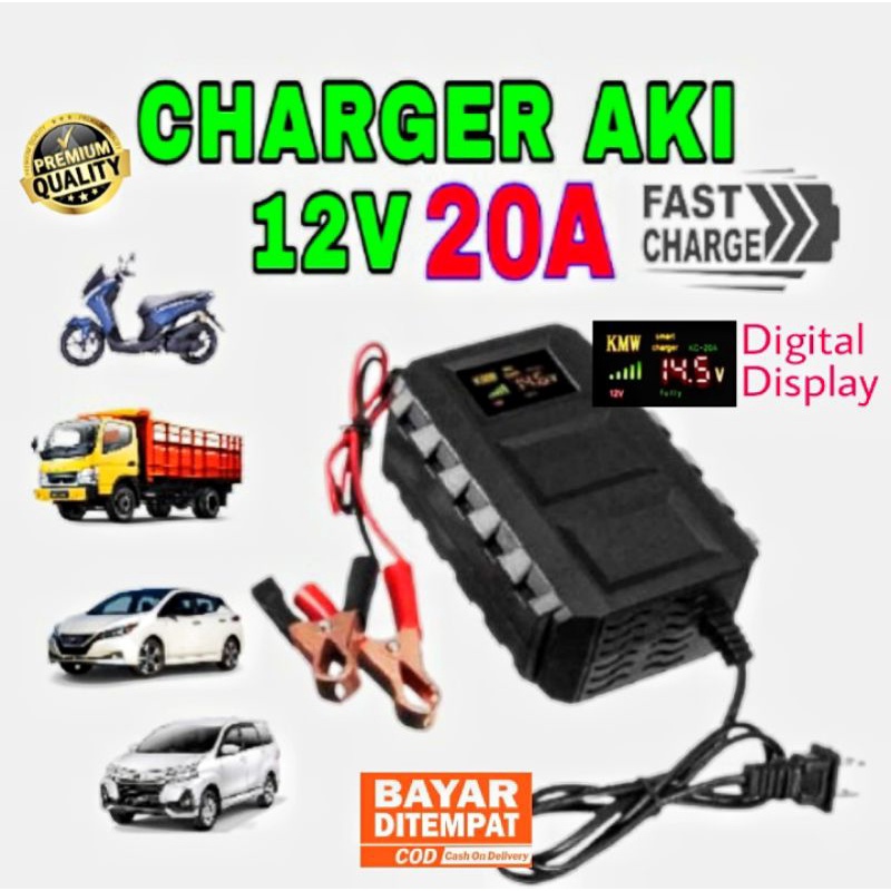 Cas Aki Mobil Truk 12V 20A Otomatis / Smart Fast Charger Aki 12V 20A