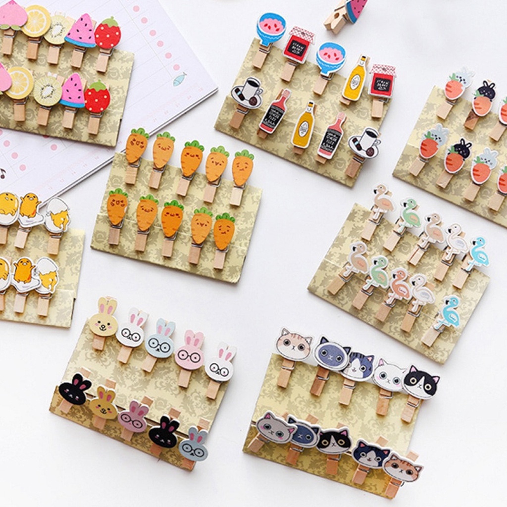 BRGUNIK 10pcs Wooden Clip/Jepit Kayu Karakter /Jepitan Foto Karakter Free TALI rami 1.5m R070