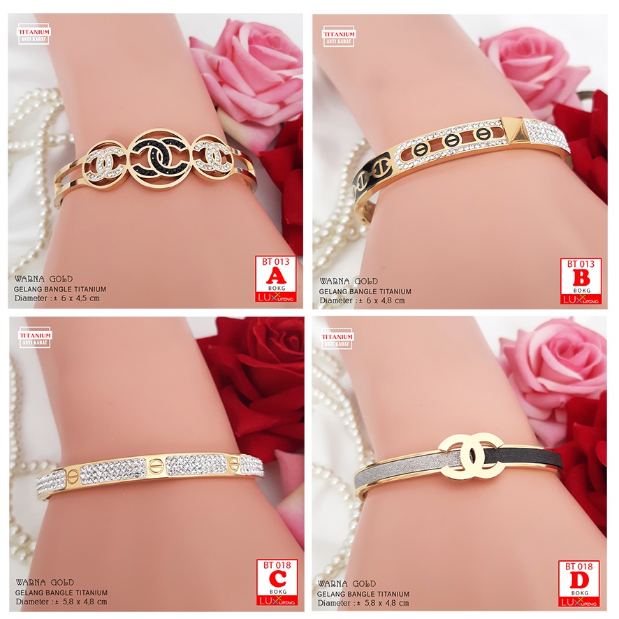 BT 018 Gelang Bangle Titanium Laris Perhiasan Wanita Anti Karat Gelang Bangkok Anti Alergi Gelang Bi