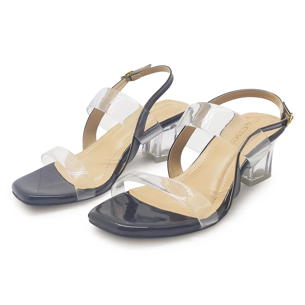 Sepatu/sendal High Heels Hak Tahu Kaca 5cm Mika Transparan SDL012BLACK Fashion Wanita Terbaru