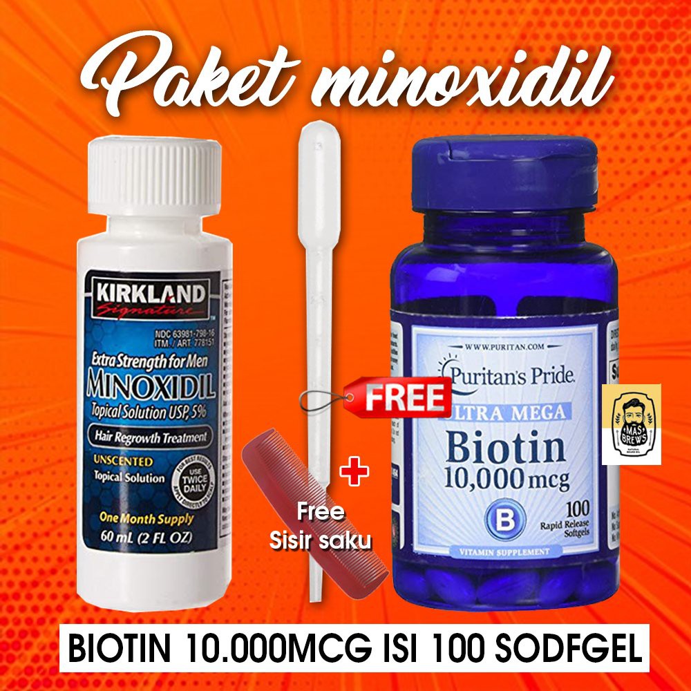 Jual Kirkland Minoxidil + Puritan Biotin 10000mcg Isi 50 Softgels Free ...