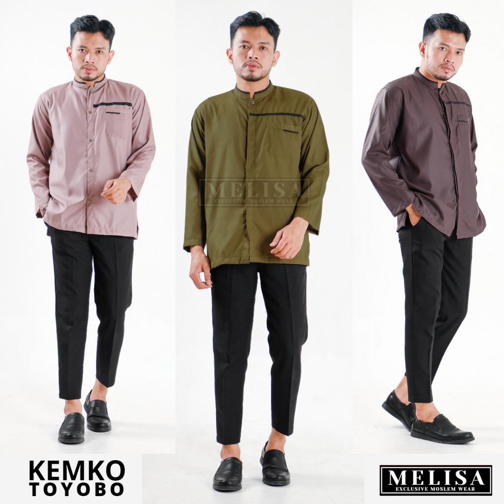 Baju Koko Pria Dewasa Katun Toyobo Polos Lengan Panjang Baju Muslim Remaja Laki Laki Ukuran M L XL - Olive