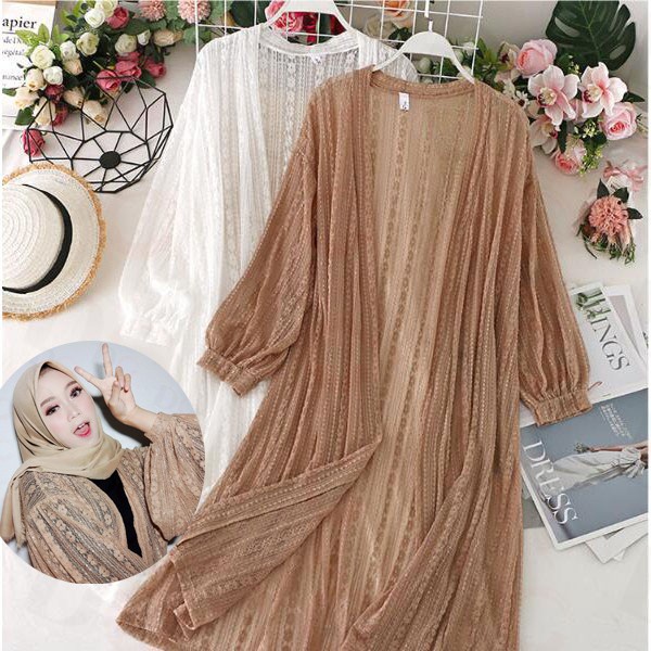 Pengiriman 24 Jam  Outer Panjang Jasmine Cardigan Lace Import Busana Pantai