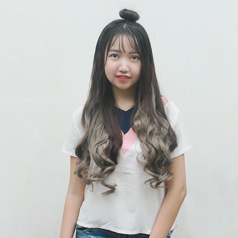 022E hairclip korean biglayer warna 60 cm / hairclip ombre / warna golden brown, ash brown, ash grey