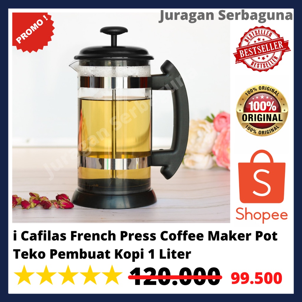 i Cafilas French Press Coffee Maker Pot Teko Pembuat Kopi 1 Liter