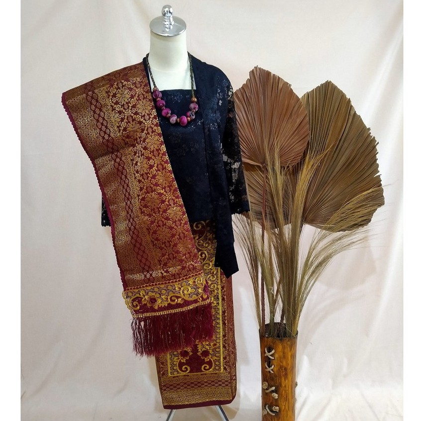 Songket Palembang Asli Tenun | Songket Couple | Kain Songket | Kain Palembang | Bordir 2 In 1 Marun