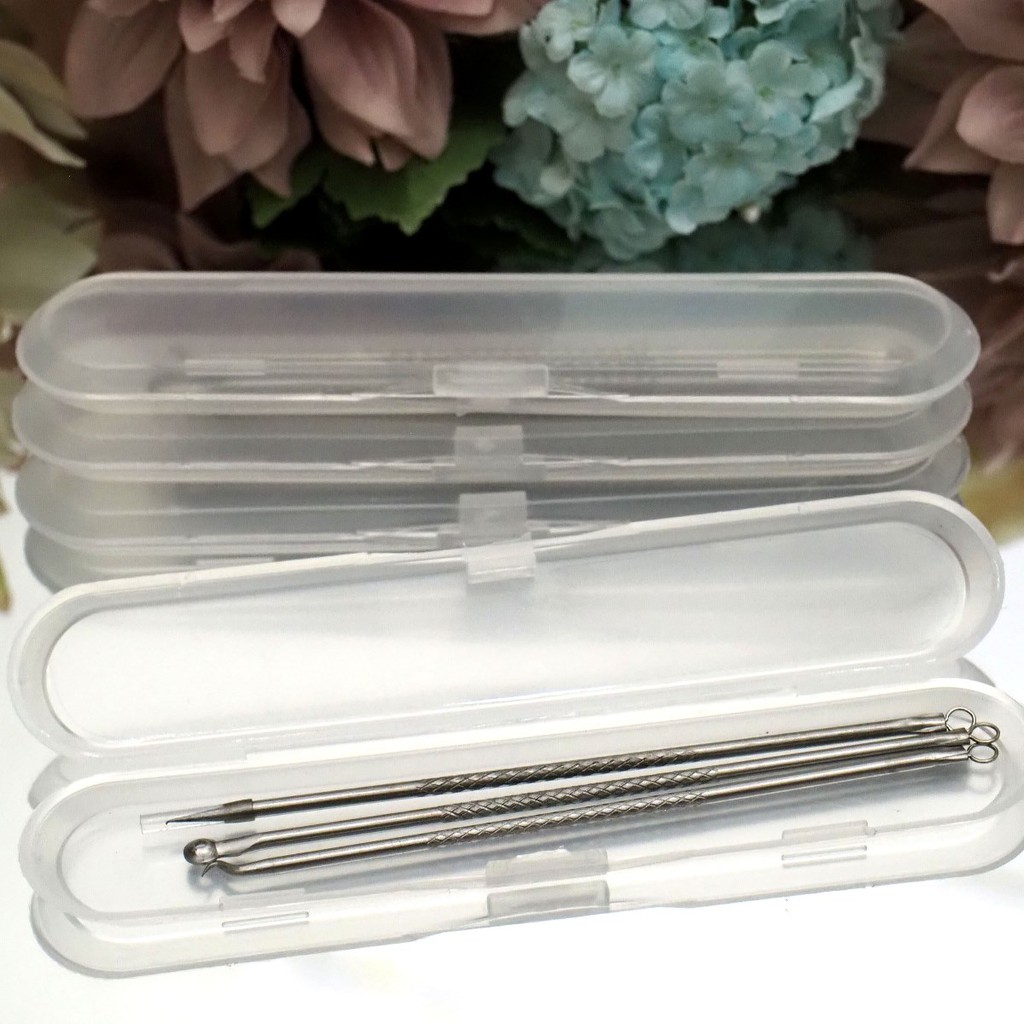 Alat Pencet Pencetan Komedo Jerawat SET ISI 3 BAHAN STAINLESS TEBAL Facial Pinset Pembersih