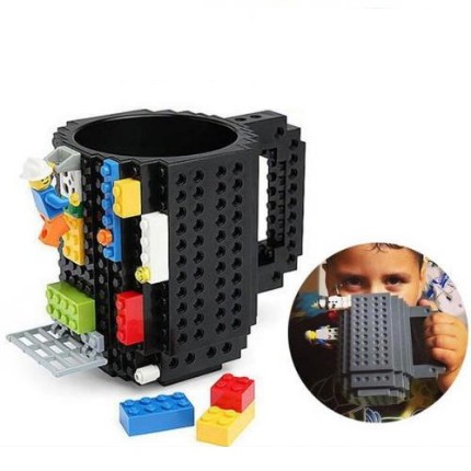 Gelas Mug Lego Build-on Brick Gelas Minum Serbaguna VKTECH - Hitam