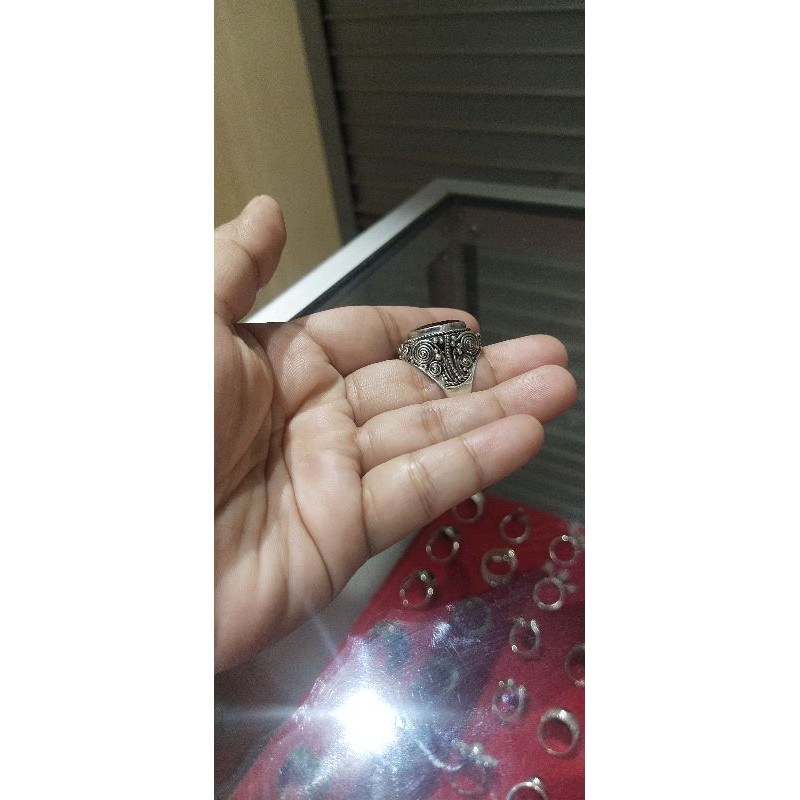cincin ring perak silver 925 cendrawasih ukir bali cutting garnet