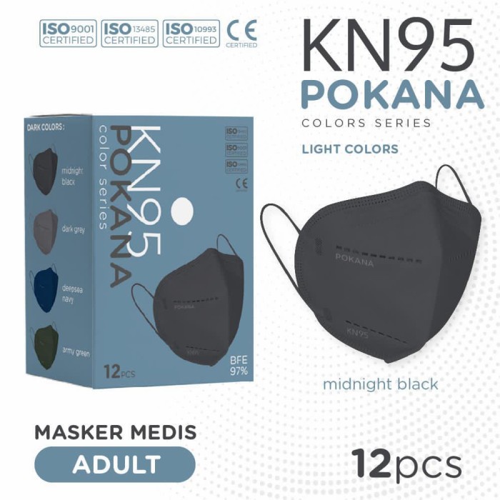 POKANA KN-95 DARK SERIES - 6PLY Earloop Medical Face Mask Adult - MIDNIGHT BLACK