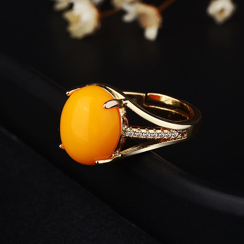 Wanita 925 Perak Berlapis Emas Angsa Cincin Batu Permata Kuning