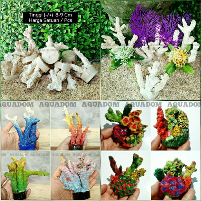 TERUMBU KARANG DEAD ROCK HIASAN AQUARIUM/AQUASCAPE DENGAN BUNGA WARNA ARTIFICIAL