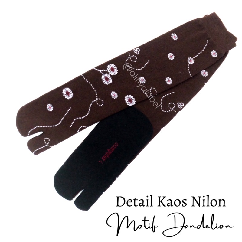 KAOS KAKI JEMPOL MUSLIMAH NILON “Motif Dandelion” / KAOS KAKI NILON TAPAK HITAM