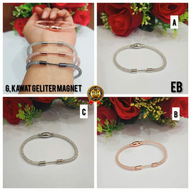 Fourfashion Gelang Tali Kawat Gliter Pandora Magnet Tengah PD08