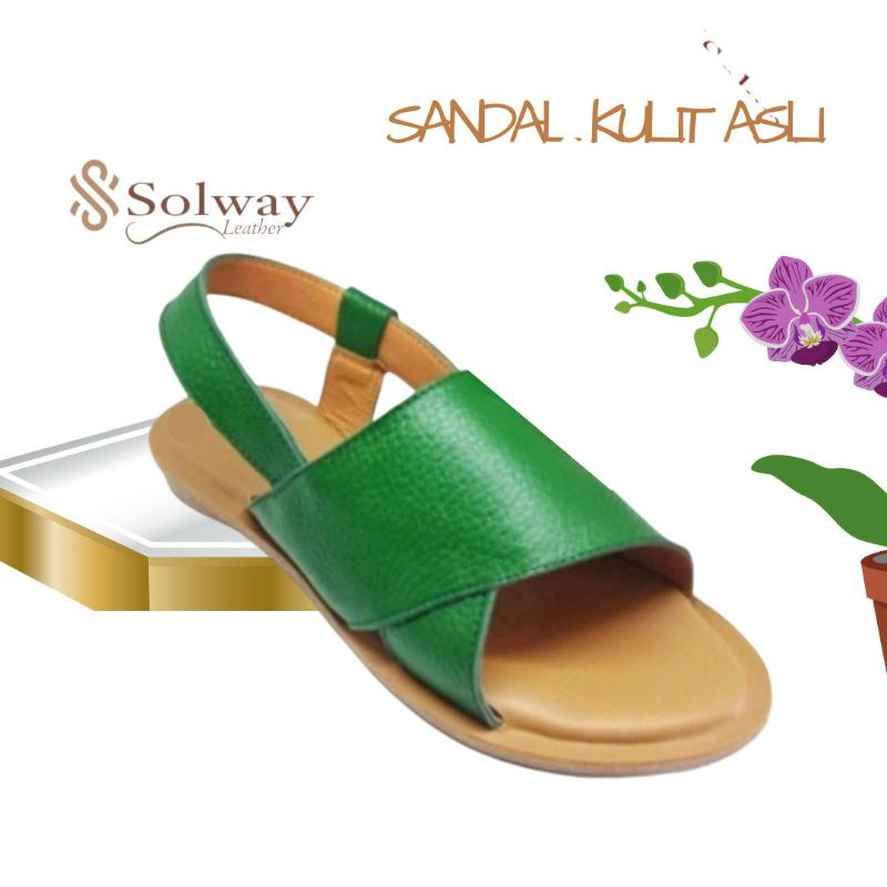 sandal sepatu kulit wanita model flat by SOLWAY SW009