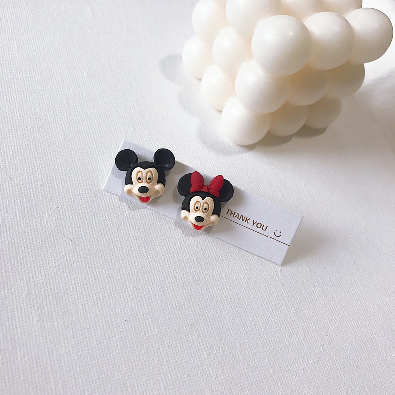 Anting Stud Desain Kartun Mickey Donald Duck Strawberry Bear Asimetris Bahan 925 Silver