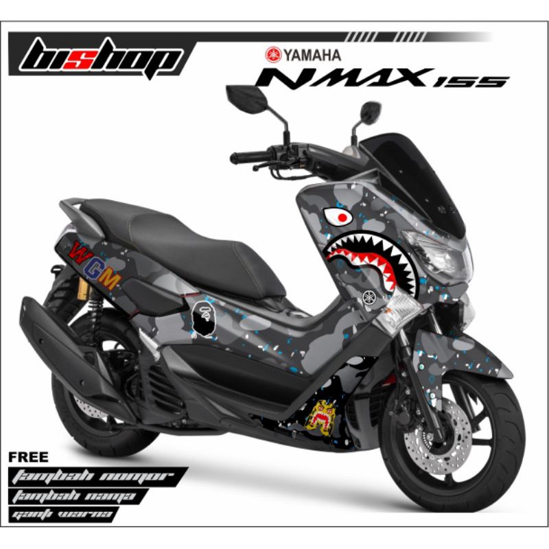 Sticker Decal NMAX 155 Shark wgm abu abu variasi
