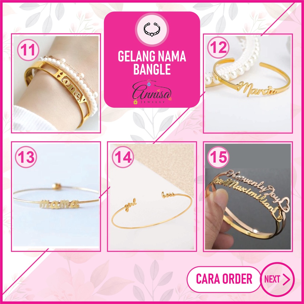 Gelang Nama Bangle Gold / Silver / titanium / stainlees steel / besi putih