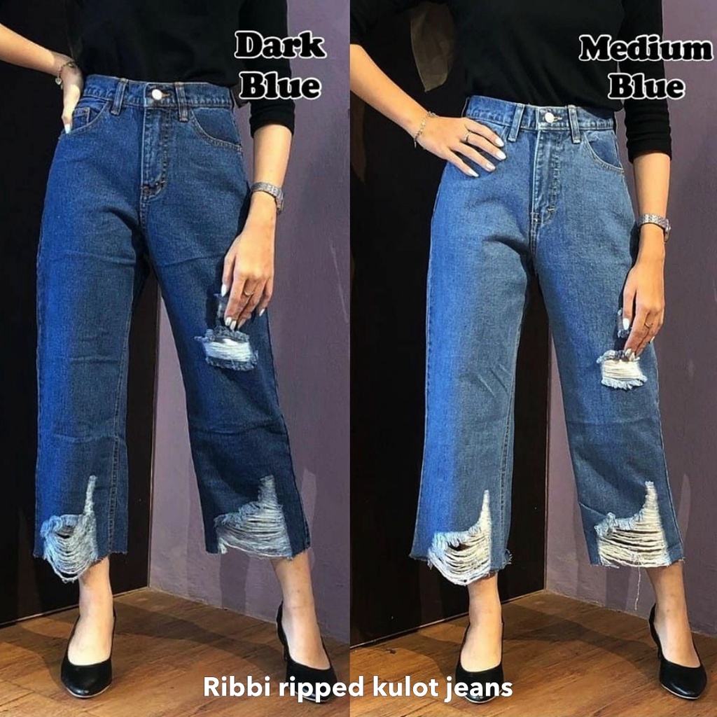 Ribbi ripped kulot jeans -Thejanclothes