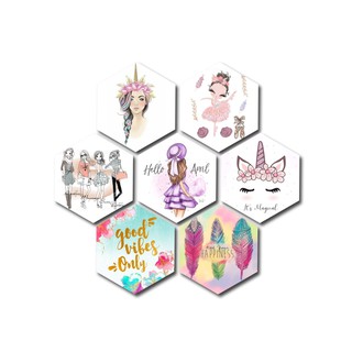 HIASAN DINDING POSTER PAJANGAN WALLDECOR HEXAGONAL GIRL  