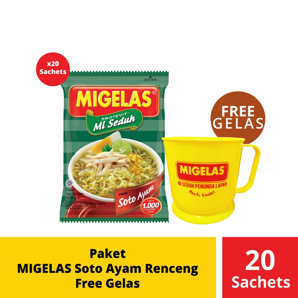 

PROMO PAKET MIGELAS SOTO AYAM RENCENG 20 SACHETS FREE GELAS TERMURAH