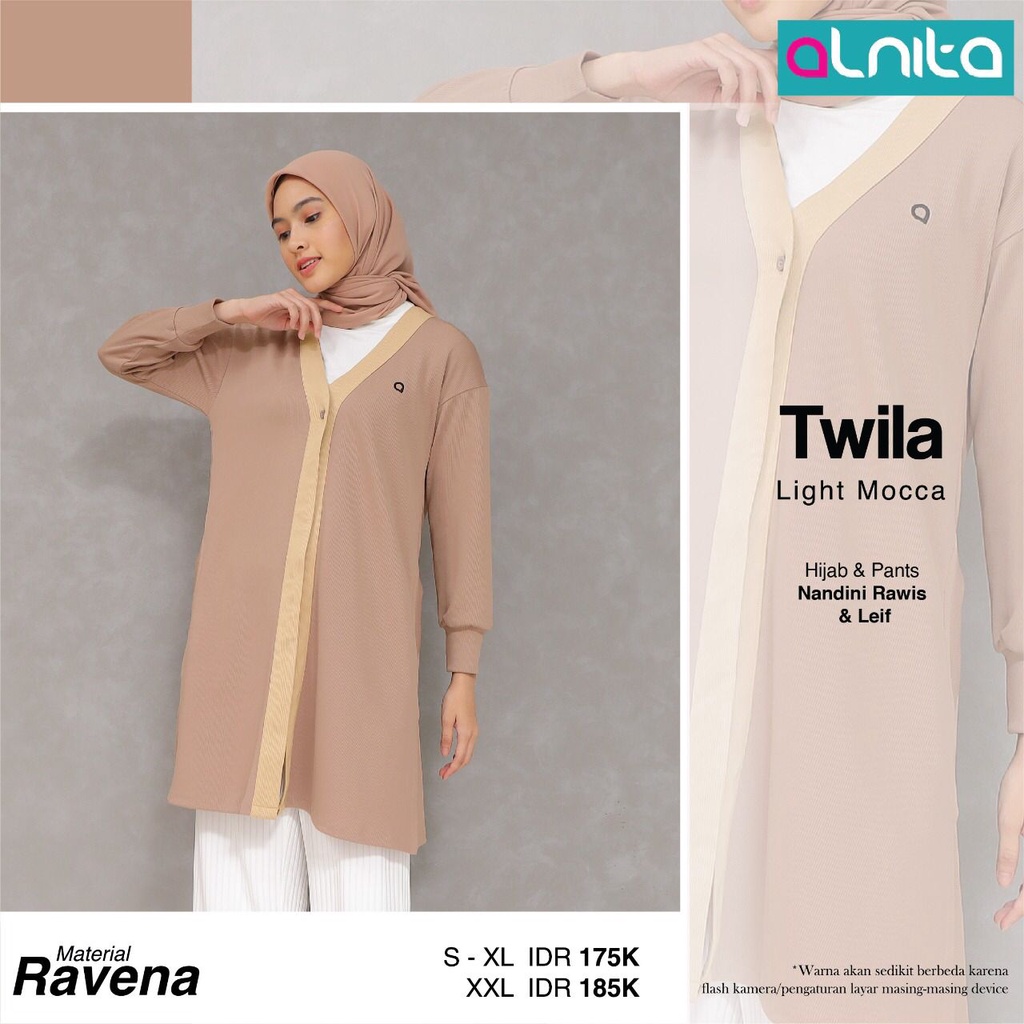 Alnita TWILA Bahan Ravene Outer Wanita Muslimah Simple  Polos Casuat Terbaru