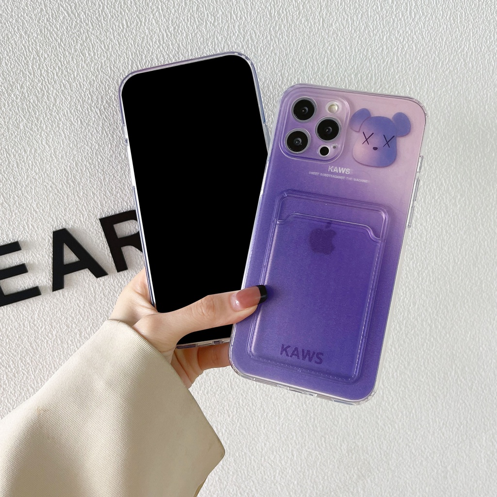 Soft Casing Gradient Color Violent Bear Card Cover Suitable for Iphone 13 12 11 Pro X Xs Max 7 8 Plus