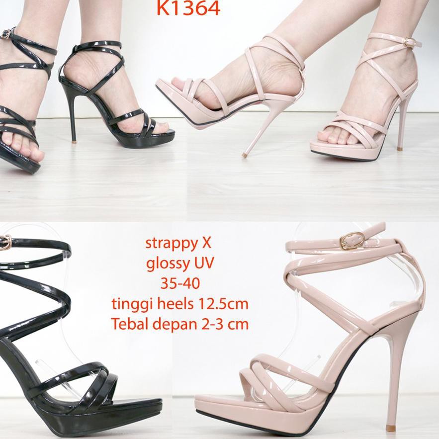 ☺ YKshoes 1364 X strappy heels 13cm shoes import hak tali silang gudang stiletto glossy black beige