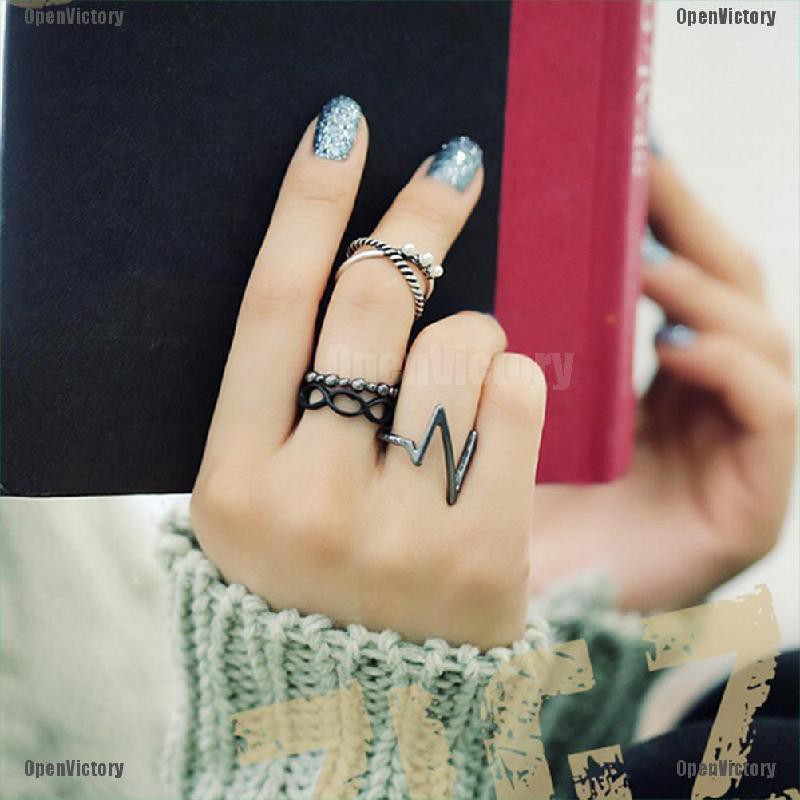4pcs Set Cincin Buku Jari Aneka Bentuk Warna Silver Hitam Gaya Punk Untuk Wanita Shopee Indonesia