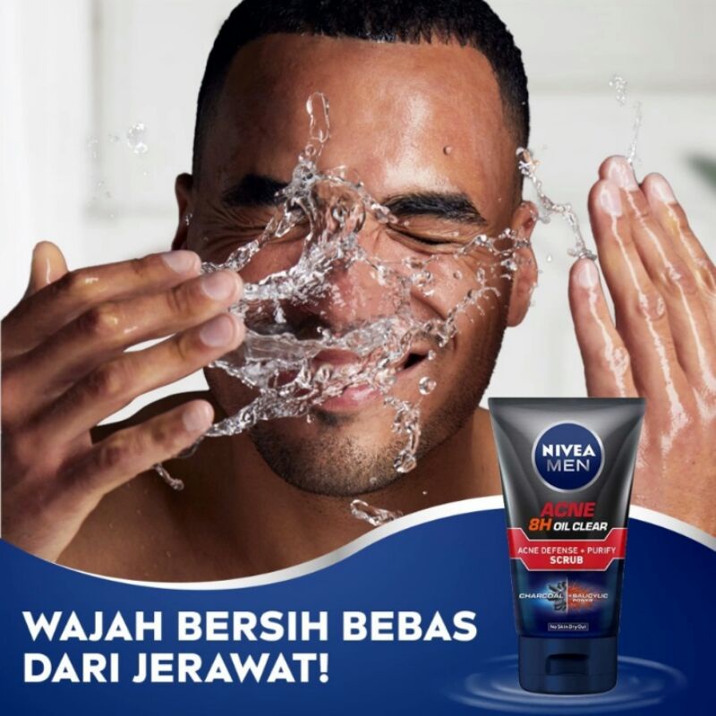 NIVEA Men Acne 8H Oil Clear Acne Defense + Purify Scrub FOAM 100ml