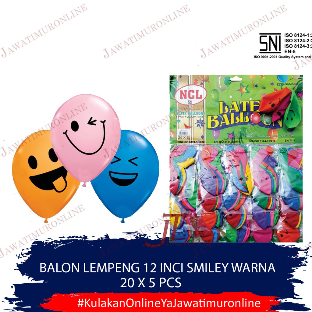 Balon Latex Sablon SMILE 12 INCI Lempengan Smiley WARNA