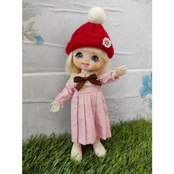 Topi Kupluk Rajut Aksesoris Kepala Boneka Doll 16cm