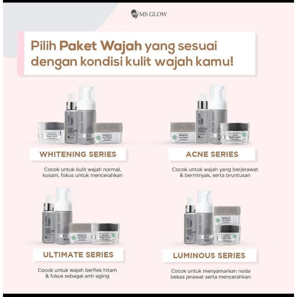 MS GLOW Paket Wajah Msglow Skincare Whitening Acne Luminous Ultimate Facial Wash Day Night Cream Ori