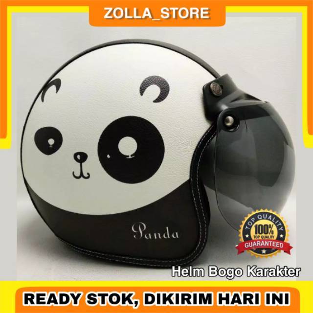 Helm Bogo Karakter Kulit Motif Black Panda Pria Wanita