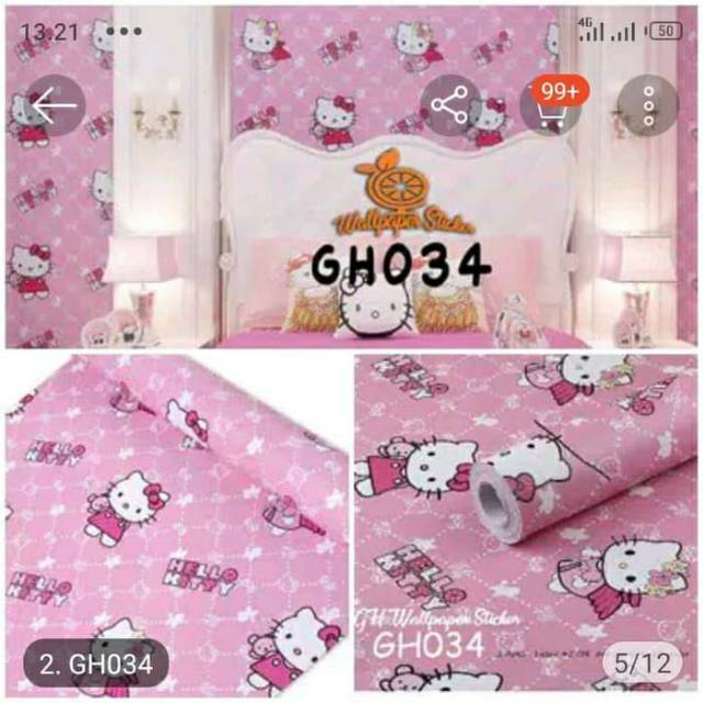 Wallpaper Dinding Motif Hello Kitty Ukuran Panjang 10Meter x Lebar 45CM