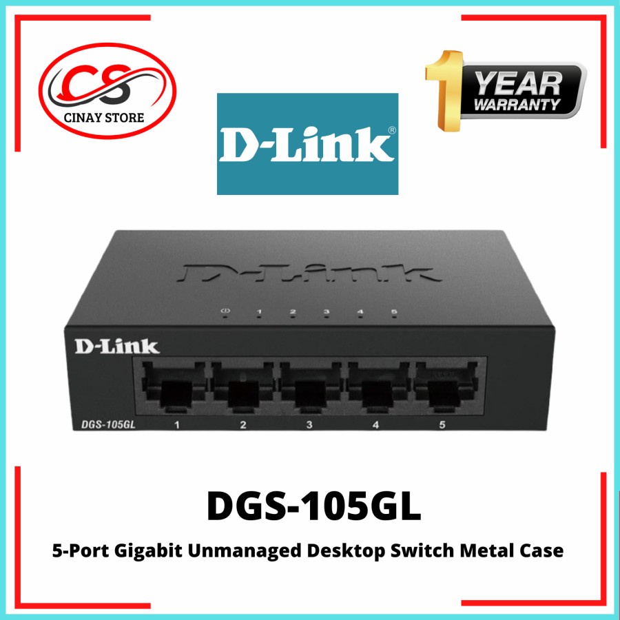 D-Link DGS-105 Gigabit 5Port Desktop Switch DGS105GLDLink Metal Casing