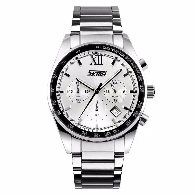 JAM TANGAN SKMEI 9096 STAINLESS STEEL ORIGINAL WATERESISTAN/JAM TANGAN SKMEI CHRONGRAPH STOPWATCH/