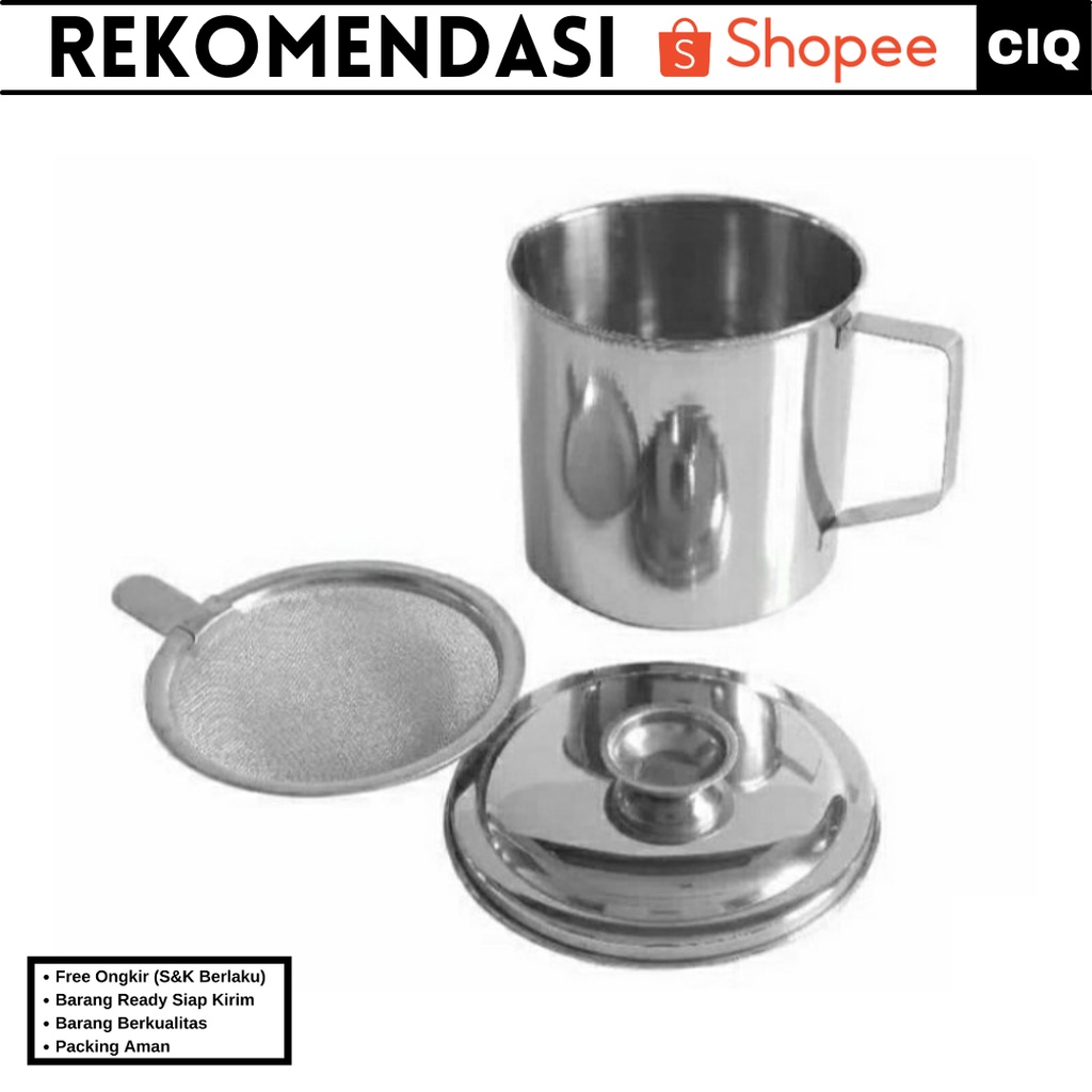 img Oil Pot Saringan Tempat Minyak Stainless Steel Set 1.2 liter - Saringan Minyak Goreng + Penutup Bahan Stenlis Steel / Oil Pot Saringan Tempat Minyak Stainless Steel Set 1.2 ltr