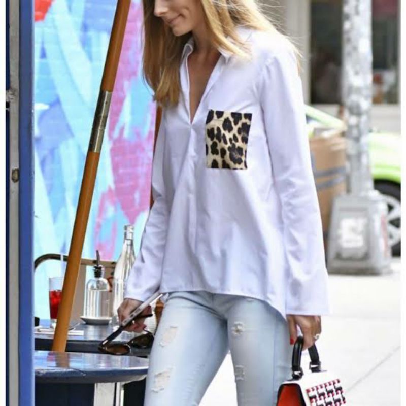 zara oversized shirt leopard kemeja putih