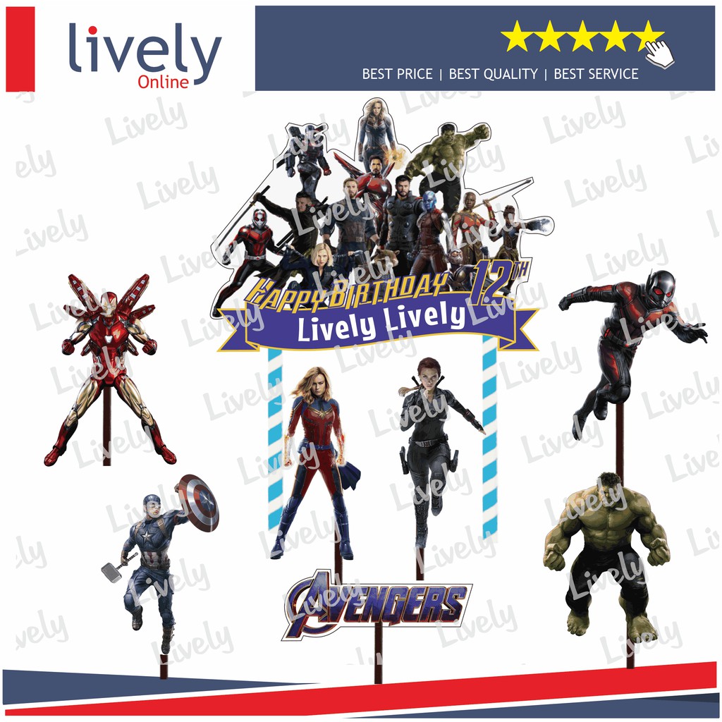 CUSTOM NAMA CAKE TOPPER KARAKTER AVENGER END GAME HIASAN KUE ULANG TAHUN HAPPY BIRTHDAY