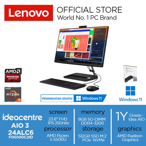 Lenovo IdeaCentre AIO 3 24ALC6 C2ID Ryzen 5 5500U 8GB 512GB W11+OHS21