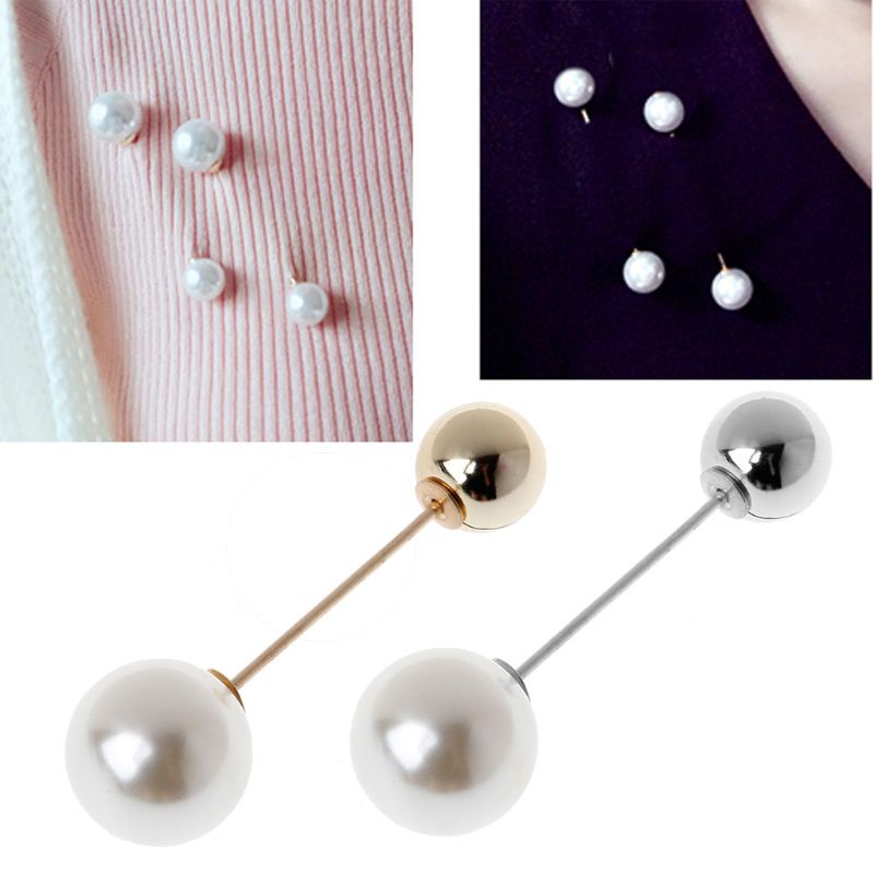 Siy Fashion 5x Sweater Selendang Klip Syal Enamel Pin Pesona Imitasi Double Mutiara Bros Perhiasan Dekorasi Untuk Dewasa